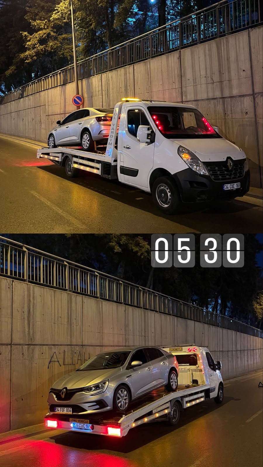 Çekici üzerinde güvenli şekilde taşınan araç